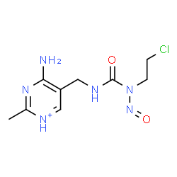 ChemSpider 2D Image | 4-Amino-5-({[(2-chloroethyl)(nitroso)carbamoyl]amino}methyl)-2-methylpyrimidin-1-ium | C9H14ClN6O2