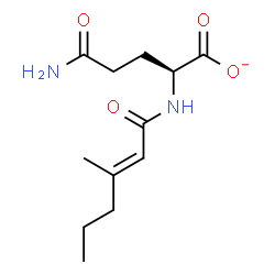 ChemSpider 2D Image | (2S)-5-Amino-2-{[(2E)-3-methyl-2-hexenoyl]amino}-5-oxopentanoate | C12H19N2O4