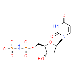 ChemSpider 2D Image | 2'-Deoxy-5'-O-[(phosphonatoamino)phosphinato]uridine | C9H12N3O10P2