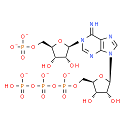 ChemSpider 2D Image | [(2R,3S,4R,5R)-5-[9-[(2R,3R,4S,5R)-3,4-dihydroxy-5-[[[[hydroxy(oxido)phosphoryl]oxy-oxido-phosphoryl]oxy-oxido-phosphoryl]oxymethyl]tetrahydrofuran-2-yl]-6-imino-purin-1-yl]-3,4-dihydroxy-tetrahydrofuran-2-yl]methyl phosphate | C15H20N5O20P4