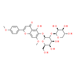 ChemSpider 2D Image | 5-Hydroxy-7-methoxy-2-(4-methoxyphenyl)-4-oxo-4H-chromen-6-yl 2-O-beta-D-lyxopyranosyl-beta-D-galactopyranoside | C28H32O15