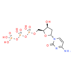 ChemSpider 2D Image | 4-Amino-1-[2-deoxy-5-O-(hydroxy{[hydroxy(phosphonooxy)phosphoryl]oxy}phosphoryl)-alpha-L-threo-pentofuranosyl]-2(1H)-pyrimidinone | C9H16N3O13P3