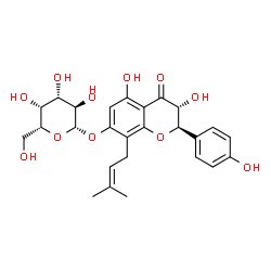 ChemSpider 2D Image | (2R,3R)-3,5-Dihydroxy-2-(4-hydroxyphenyl)-8-(3-methyl-2-buten-1-yl)-4-oxo-3,4-dihydro-2H-chromen-7-yl beta-D-galactopyranoside | C26H30O11