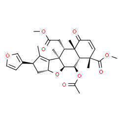 ChemSpider 2D Image | Methyl (2R,3aR,4aS,5R,5aR,6S,9aS,10S,10aR)-5-acetoxy-2-(3-furyl)-10-(2-methoxy-2-oxoethyl)-1,6,9a,10a-tetramethyl-9-oxo-3,3a,4a,5,5a,6,9,9a,10,10a-decahydro-2H-cyclopenta[b]naphtho[2,3-d]furan-6-carbo
xylate | C30H36O9