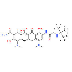ChemSpider 2D Image | (4S,4aS,5aS,12aS)-4,7-Bis(dimethylamino)-3,10,12,12a-tetrahydroxy-9-({N-[2-(~2~H_3_)methyl(~2~H_6_)-2-propanyl]glycyl}amino)-1,11-dioxo-1,4,4a,5,5a,6,11,12a-octahydro-2-tetracenecarboxamide | C29H30D9N5O8