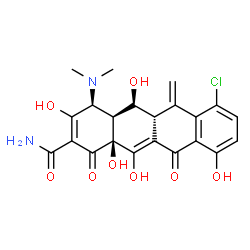 ChemSpider 2D Image | (4S,4aS,5aR,12aS)-7-Chloro-4-(dimethylamino)-3,5,10,12,12a-pentahydroxy-6-methylene-1,11-dioxo-1,4,4a,5,5a,6,11,12a-octahydro-2-tetracenecarboxamide | C22H21ClN2O8