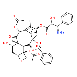 ChemSpider 2D Image | (3beta,5beta,7beta,10beta,13alpha)-4,10-Diacetoxy-13-{[(2R,3S)-3-amino-2-hydroxy-3-phenylpropanoyl]oxy}-1,7-dihydroxy-9-oxo-5,20-epoxytax-11-en-2-yl benzoate | C40H47NO13