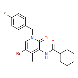 ChemSpider 2D Image | N-[5-Bromo-1-(4-fluorobenzyl)-4-methyl-2-oxo-1,2-dihydro-3-pyridinyl]cyclohexanecarboxamide | C20H22BrFN2O2