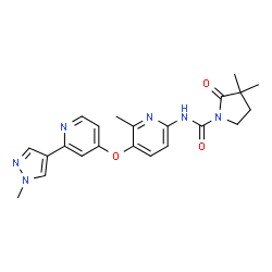 ChemSpider 2D Image | 3,3-Dimethyl-N-(6-methyl-5-{[2-(1-methyl-1H-pyrazol-4-yl)-4-pyridinyl]oxy}-2-pyridinyl)-2-oxo-1-pyrrolidinecarboxamide | C22H24N6O3