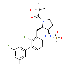 ChemSpider 2D Image | N-{(2R,3R)-1-(2-Hydroxy-2-methylpropanoyl)-2-[(2,3',5'-trifluoro-3-biphenylyl)methyl]-3-pyrrolidinyl}methanesulfonamide | C22H25F3N2O4S