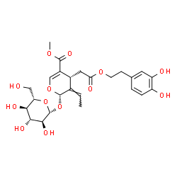 ChemSpider 2D Image | Methyl (2S,3Z,4R)-4-{2-[2-(3,4-dihydroxyphenyl)ethoxy]-2-oxoethyl}-3-ethylidene-2-(beta-L-glucopyranosyloxy)-3,4-dihydro-2H-pyran-5-carboxylate | C25H32O13