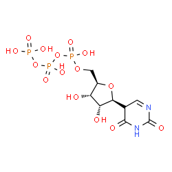 ChemSpider 2D Image | (1S)-1,4-Anhydro-1-[(5S)-2,6-dioxo-1,2,5,6-tetrahydro-5-pyrimidinyl]-5-O-(hydroxy{[hydroxy(phosphonooxy)phosphoryl]oxy}phosphoryl)-D-ribitol | C9H15N2O15P3