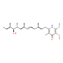 ChemSpider 2D Image | 2-[(2E,5E,7E,9R,10R,11E)-10-Hydroxy-3,7,9,11-tetramethyl-2,5,7,11-tridecatetraen-1-yl]-5,6-dimethoxy-3-methyl-4(1H)-pyridinone | C25H37NO4