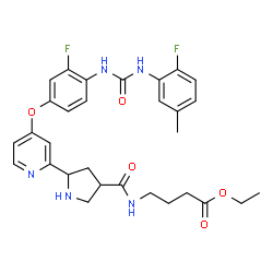 ChemSpider 2D Image | Ethyl 4-[({5-[4-(3-fluoro-4-{[(2-fluoro-5-methylphenyl)carbamoyl]amino}phenoxy)-2-pyridinyl]-3-pyrrolidinyl}carbonyl)amino]butanoate | C30H33F2N5O5