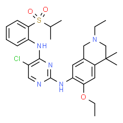 ChemSpider 2D Image | 5-Chloro-N~2~-(6-ethoxy-2-ethyl-4,4-dimethyl-1,2,3,4-tetrahydro-7-isoquinolinyl)-N~4~-[2-(isopropylsulfonyl)phenyl]-2,4-pyrimidinediamine | C28H36ClN5O3S