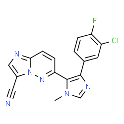 ChemSpider 2D Image | 6-[4-(3-Chloro-4-fluorophenyl)-1-methyl-1H-imidazol-5-yl]imidazo[1,2-b]pyridazine-3-carbonitrile | C17H10ClFN6