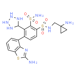 ChemSpider 2D Image | 4-(2-Amino-1,3-benzothiazol-4-yl)-N~1~-[(1-aminocyclopropyl)methyl]-3-(5-tetrazolidinyl)-1,2-benzenedisulfonamide | C18H23N9O4S3