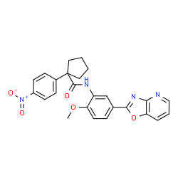 ChemSpider 2D Image | N-[2-Methoxy-5-([1,3]oxazolo[4,5-b]pyridin-2-yl)phenyl]-1-(4-nitrophenyl)cyclopentanecarboxamide | C25H22N4O5