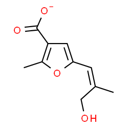 ChemSpider 2D Image | 5-[(1Z)-3-Hydroxy-2-methyl-1-propen-1-yl]-2-methyl-3-furoate | C10H11O4