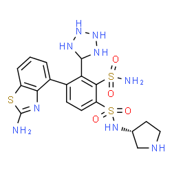 ChemSpider 2D Image | 4-(2-Amino-1,3-benzothiazol-4-yl)-N~1~-[(3R)-3-pyrrolidinyl]-3-(5-tetrazolidinyl)-1,2-benzenedisulfonamide | C18H23N9O4S3