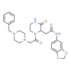 ChemSpider 2D Image | N-(1,3-Benzodioxol-5-yl)-2-{1-[(4-benzyl-1-piperazinyl)acetyl]-3-oxo-2-piperazinyl}acetamide | C26H31N5O5