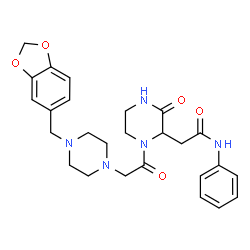 ChemSpider 2D Image | 2-(1-{[4-(1,3-Benzodioxol-5-ylmethyl)-1-piperazinyl]acetyl}-3-oxo-2-piperazinyl)-N-phenylacetamide | C26H31N5O5
