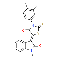 ChemSpider 2D Image | (3Z)-3-[3-(3,4-Dimethylphenyl)-4-oxo-2-thioxo-1,3-thiazolidin-5-ylidene]-1-methyl-1,3-dihydro-2H-indol-2-one | C20H16N2O2S2