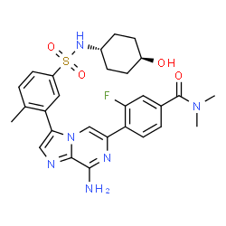 ChemSpider 2D Image | 4-(8-Amino-3-{5-[(trans-4-hydroxycyclohexyl)sulfamoyl]-2-methylphenyl}imidazo[1,2-a]pyrazin-6-yl)-3-fluoro-N,N-dimethylbenzamide | C28H31FN6O4S