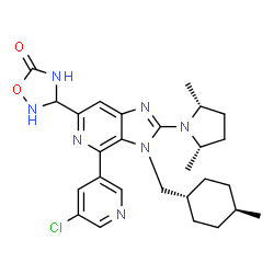 ChemSpider 2D Image | 3-{4-(5-Chloro-3-pyridinyl)-2-[(2R,5S)-2,5-dimethyl-1-pyrrolidinyl]-3-[(trans-4-methylcyclohexyl)methyl]-3H-imidazo[4,5-c]pyridin-6-yl}-1,2,4-oxadiazolidin-5-one | C27H34ClN7O2
