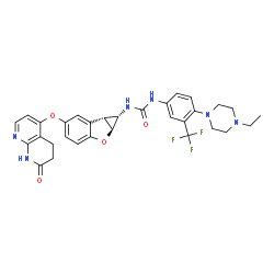 ChemSpider 2D Image | 1-[4-(4-Ethyl-1-piperazinyl)-3-(trifluoromethyl)phenyl]-3-{(1S,1aS,6bR)-5-[(7-oxo-5,6,7,8-tetrahydro-1,8-naphthyridin-4-yl)oxy]-1a,6b-dihydro-1H-cyclopropa[b][1]benzofuran-1-yl}urea | C31H31F3N6O4