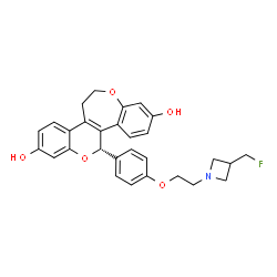 ChemSpider 2D Image | (8S)-8-(4-{2-[3-(Fluoromethyl)-1-azetidinyl]ethoxy}phenyl)-1,8-dihydro-2H-chromeno[4,3-d][1]benzoxepine-5,11-diol | C29H28FNO5