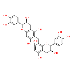 ChemSpider 2D Image | (2R,3S)-2-(3,4-Dihydroxyphenyl)-6-{[(2R,3S)-2-(3,4-dihydroxyphenyl)-3,5,7-trihydroxy-3,4-dihydro-2H-chromen-8-yl]methyl}-3,5,7-chromanetriol | C31H28O12
