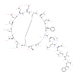 ChemSpider 2D Image | N-({(1S,4S,7S,10R,13S,16R,19S,22R,25R,28R,31R,36R,39S,42R,45S)-31-Amino-22,42-bis(2-amino-2-oxoethyl)-39-benzyl-4,7-bis(2-carboxyethyl)-10,19-bis(carboxymethyl)-13,28-bis[(1R)-1-hydroxyethyl]-45-isobu
tyl-16-[2-(methylsulfanyl)ethyl]-3,6,9,12,15,18,21,24,27,30,38,41,44,47-tetradecaoxo-33,34,49,50-tetrathia-2,5,8,11,14,17,20,23,26,29,37,40,43,46-tetradecaazabicyclo[23.22.4]henpentacont-36-yl}carbony
l)-L-histidyl-L-glutaminyl-L-alpha-aspartyl-L-valyl-L-isoleucyl-L-tryptophan | C103H147N27O37S5