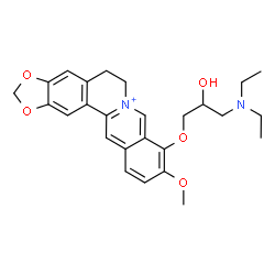 ChemSpider 2D Image | 9-[3-(Diethylamino)-2-hydroxypropoxy]-10-methoxy-5,6-dihydro[1,3]dioxolo[4,5-g]isoquinolino[3,2-a]isoquinolin-7-ium | C26H31N2O5