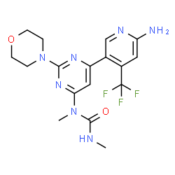 ChemSpider 2D Image | 1-{6-[6-Amino-4-(trifluoromethyl)-3-pyridinyl]-2-(4-morpholinyl)-4-pyrimidinyl}-1,3-dimethylurea | C17H20F3N7O2