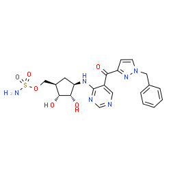 ChemSpider 2D Image | [(1R,2R,3S,4R)-4-({5-[(1-Benzyl-1H-pyrazol-3-yl)carbonyl]-4-pyrimidinyl}amino)-2,3-dihydroxycyclopentyl]methyl sulfamate | C21H24N6O6S