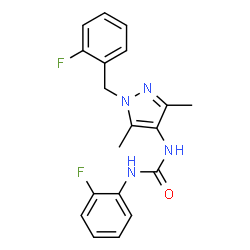 ChemSpider 2D Image | 1-[1-(2-Fluorobenzyl)-3,5-dimethyl-1H-pyrazol-4-yl]-3-(2-fluorophenyl)urea | C19H18F2N4O