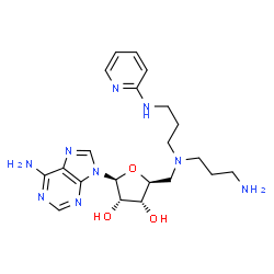ChemSpider 2D Image | 9-(5-{(3-Aminopropyl)[3-(2-pyridinylamino)propyl]amino}-5-deoxy-beta-L-ribofuranosyl)-9H-purin-6-amine | C21H31N9O3