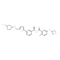 ChemSpider 2D Image | 5-(3-Azetidinylamino)-N-[(1R)-1-{3-[5-({[(1R,3S)-3-hydroxycyclopentyl]amino}methyl)-2-thienyl]phenyl}ethyl]-2-methylbenzamide | C29H36N4O2S