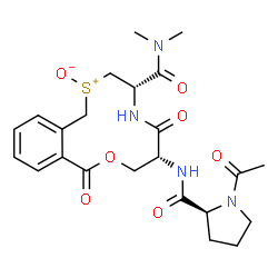 ChemSpider 2D Image | (4S,7R)-7-[(1-Acetyl-L-prolyl)amino]-4-(dimethylcarbamoyl)-6,10-dioxo-1,3,4,5,6,7,8,10-octahydro-9,2,5-benzoxathiazacyclododecin-2-ium-2-olate | C23H30N4O7S