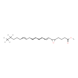 ChemSpider 2D Image | Methyl 4-{3-[(1E,3E,5E,8E)-(13,13,14,14,14-~2~H_5_)-1,3,5,8-tetradecatetraen-1-yl]-2-oxiranyl}butanoate | C21H27D5O3