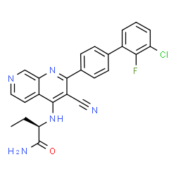 ChemSpider 2D Image | (2R)-2-{[2-(3'-Chloro-2'-fluoro-4-biphenylyl)-3-cyano-1,7-naphthyridin-4-yl]amino}butanamide | C25H19ClFN5O