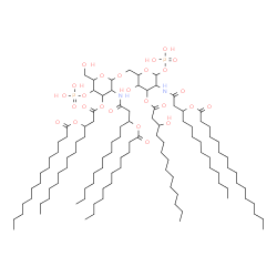 ChemSpider 2D Image | 2-Deoxy-6-O-(2-deoxy-2-{[3-(dodecanoyloxy)tetradecanoyl]amino}-4-O-phosphono-3-O-[3-(tetradecanoyloxy)tetradecanoyl]hexopyranosyl)-3-O-(3-hydroxytetradecanoyl)-2-{[3-(palmitoyloxy)tetradecanoyl]amino}
-1-O-phosphonohexopyranose | C110H208N2O26P2