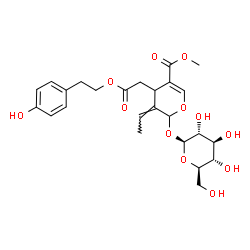 ChemSpider 2D Image | Methyl (3Z)-3-ethylidene-2-(beta-D-glucopyranosyloxy)-4-{2-[2-(4-hydroxyphenyl)ethoxy]-2-oxoethyl}-3,4-dihydro-2H-pyran-5-carboxylate | C25H32O12