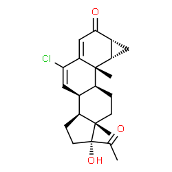 ChemSpider 2D Image | (1R,3aS,3bS,7aR,8aS,8bS,8cS,10aS)-1-Acetyl-5-chloro-1-hydroxy-8b,10a-dimethyl-2,3,3a,3b,7a,8,8a,8b,8c,9,10,10a-dodecahydrocyclopenta[a]cyclopropa[g]phenanthren-7(1H)-one | C22H27ClO3