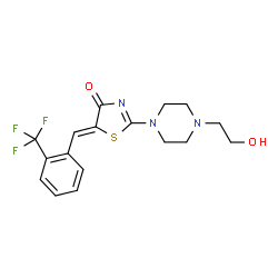 ChemSpider 2D Image | (5Z)-2-[4-(2-Hydroxyethyl)-1-piperazinyl]-5-[2-(trifluoromethyl)benzylidene]-1,3-thiazol-4(5H)-one | C17H18F3N3O2S