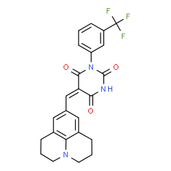 ChemSpider 2D Image | (5E)-5-(2,3,6,7-Tetrahydro-1H,5H-pyrido[3,2,1-ij]quinolin-9-ylmethylene)-1-[3-(trifluoromethyl)phenyl]-2,4,6(1H,3H,5H)-pyrimidinetrione | C24H20F3N3O3