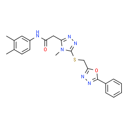 ChemSpider 2D Image | N-(3,4-Dimethylphenyl)-2-(4-methyl-5-{[(5-phenyl-1,3,4-oxadiazol-2-yl)methyl]sulfanyl}-4H-1,2,4-triazol-3-yl)acetamide | C22H22N6O2S