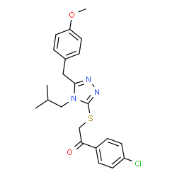 ChemSpider 2D Image | 1-(4-Chlorophenyl)-2-{[4-isobutyl-5-(4-methoxybenzyl)-4H-1,2,4-triazol-3-yl]sulfanyl}ethanone | C22H24ClN3O2S