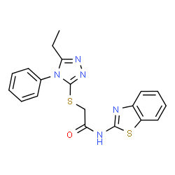 ChemSpider 2D Image | N-(1,3-Benzothiazol-2-yl)-2-[(5-ethyl-4-phenyl-4H-1,2,4-triazol-3-yl)sulfanyl]acetamide | C19H17N5OS2
